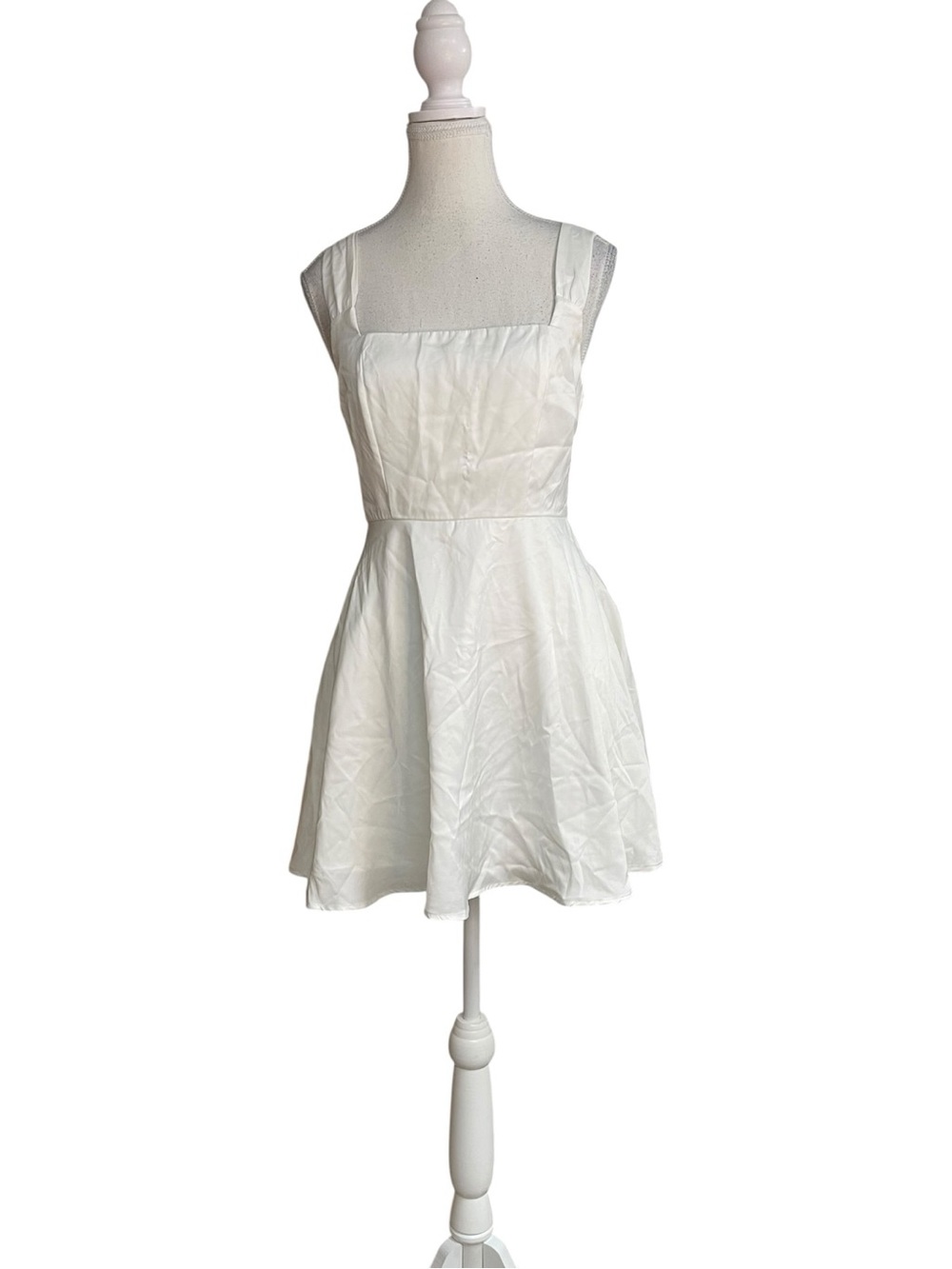 Lulus Admirably Chic Square Neck Lace-Up Satin Mini Dress With Pockets White